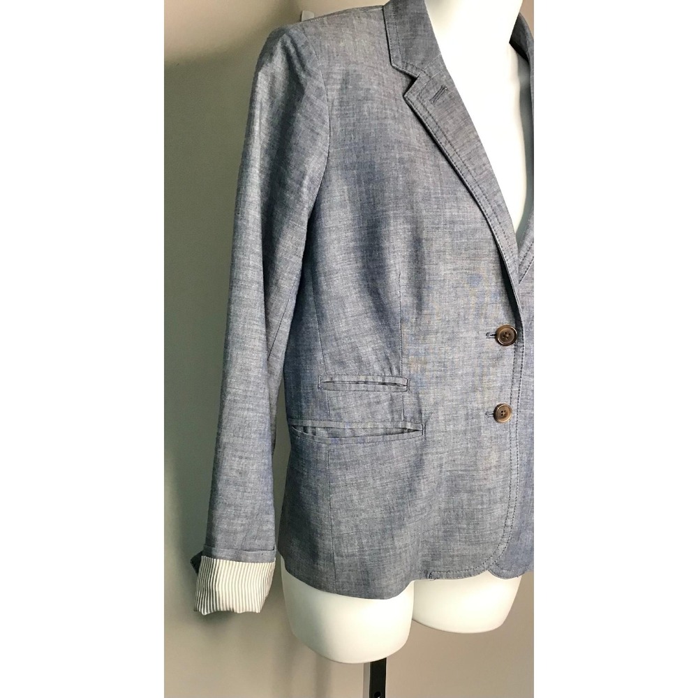 J.Crew Womens Sz 4 Blue Chambray Cotton Blazer Jacket Schoolboy Casual Workwear - Picture 4 of 15